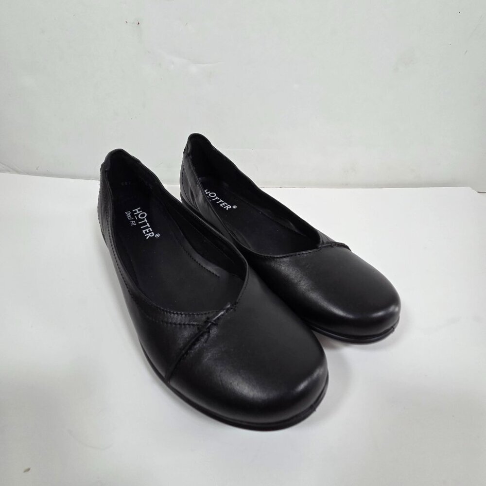 Hotter Robyn II women's classic ballet flats black leather size 10